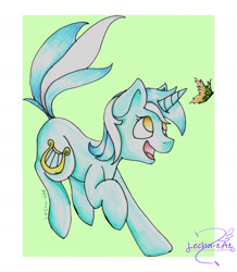 Size: 1578x1813 | Tagged: safe, artist:lechu-zaz, imported from derpibooru, lyra heartstrings, butterfly, pony, cute, female, lyrabetes, solo, traditional art