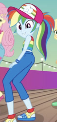 Size: 321x683 | Tagged: safe, imported from derpibooru, screencap, applejack, fluttershy, rainbow dash, equestria girls, equestria girls series, i'm on a yacht, spoiler:eqg series (season 2), ass, baseball cap, butt, cap, cropped, female, hat, rainbutt dash, sandals, solo focus