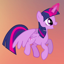 Size: 490x490 | Tagged: safe, imported from derpibooru, screencap, twilight sparkle, alicorn, pony, three's a crowd, cropped, female, flying, mare, simple background, smiling, solo, twilight sparkle (alicorn)