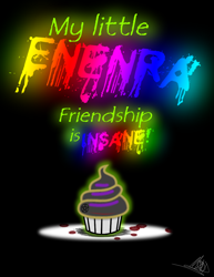 Size: 888x1150 | Tagged: safe, artist:didun850, imported from derpibooru, comic:my little enenra friendship is insane, cover art, cupcake, food, no pony, signature, text