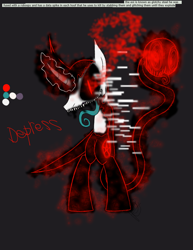 Size: 888x1150 | Tagged: safe, artist:didun850, imported from derpibooru, oc, oc:steel wing, pony, shadow pony, unicorn, black sclera, corrupted, dark background, glitch art, glowing eyes, glowing horn, horn, male, possessed, sharp teeth, slit eyes, slit pupils, stallion, teeth, tongue out