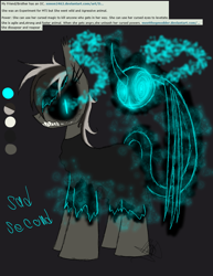 Size: 888x1150 | Tagged: safe, artist:didun850, imported from derpibooru, oc, oc only, oc:happy hour, pony, shadow pony, dark background, female, glowing eyes, mare, possessed, sharp teeth, sombra eyes, teeth