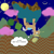 Size: 500x500 | Tagged: safe, artist:quint-t-w, imported from derpibooru, mr. greenhooves, earth pony, pony, beard, chaos, chocolate, chocolate milk, chocolate rain, cloud, cotton candy, cotton candy cloud, discorded, discorded landscape, facial hair, food, hat, male, milk, old art, rain, solo, stars, straw in mouth, thought bubble, tuesday, unfazed, upside down