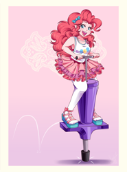 Size: 3000x4050 | Tagged: safe, artist:lucy-tan, imported from derpibooru, pinkie pie, human, equestria girls, commission, female, hopping, jumping, pogo, pogo stick, solo