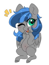 Size: 753x1000 | Tagged: safe, artist:littlebibbo, imported from derpibooru, oc, oc only, oc:bibbo, pegasus, pony, belly button, blushing, chibi, chubby, female, freckles, mare, one eye closed, open mouth, plump, simple background, smiling, solo, white background