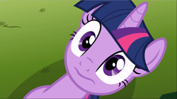 Size: 1667x940 | Tagged: safe, imported from derpibooru, screencap, twilight sparkle, pony, unicorn, magic duel, close-up, cropped, female, looking at you, lying down, mare, on back, solo, unicorn twilight, wavy mouth