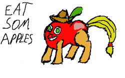 Size: 640x400 | Tagged: safe, artist:topben, imported from derpibooru, applejack, food pony, original species, pony, 1000 hours in ms paint, apple, applejack becoming an apple, blank flank, buy some apples, caricature, food, food transformation, imagination, not salmon, simple background, tasty treat, transformation, wat, white background