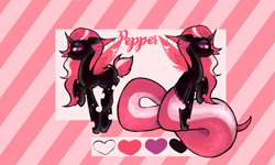 Size: 917x551 | Tagged: safe, artist:minty--fresh, imported from derpibooru, oc, oc:pepper fresh, changeling, changeling lamia, lamia, original species, changeling oc, piercing, pink changeling, reference, reference sheet, snakeling