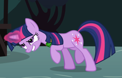 Size: 1195x771 | Tagged: safe, imported from derpibooru, screencap, twilight sparkle, pony, unicorn, magic duel, cropped, female, glowing horn, horn, mare, raised hoof, smiling, smirk, solo, unicorn twilight