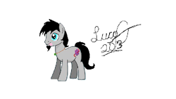 Size: 816x460 | Tagged: safe, artist:lucas_gaxiola, imported from derpibooru, oc, oc only, earth pony, pony, beard, earth pony oc, facial hair, jewelry, male, ms paint, necklace, signature, simple background, smiling, solo, stallion, white background
