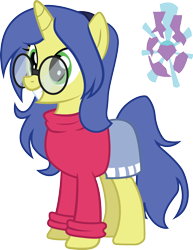 Size: 786x1017 | Tagged: safe, artist:duskthebatpack, imported from derpibooru, oc, oc only, oc:logical leap, pony, unicorn, clothes, commission, cutie mark, female, glasses, hairband, mare, simple background, skirt, solo, sweater, transparent background