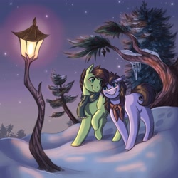 Size: 6000x6000 | Tagged: safe, artist:faline-art, imported from derpibooru, oc, earth pony, pony, clothes, lamppost, scarf, snow, tree, winter