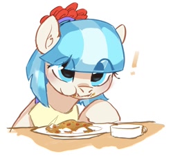 Size: 1513x1360 | Tagged: safe, artist:luciferamon, imported from derpibooru, coco pommel, earth pony, pony, cocobetes, curry, cute, eating, eye clipping through hair, female, food, mare, solo