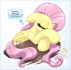 Size: 1010x1000 | Tagged: safe, artist:joakaha, imported from derpibooru, fluttershy, pegasus, pony, christmas, cute, eyes closed, female, floppy ears, holiday, mare, shyabetes, sleeping, solo, thought bubble