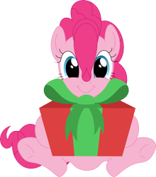 Size: 3134x3562 | Tagged: safe, artist:porygon2z, imported from derpibooru, pinkie pie, earth pony, pony, female, looking at you, mare, present, sitting, smiling, solo, underhoof