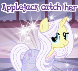 Size: 286x262 | Tagged: safe, imported from derpibooru, lily lace, cropped, gameloft, implied applejack, meme, wow! glimmer