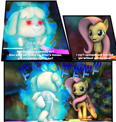 Size: 2100x2200 | Tagged: safe, artist:sourcerabbit, imported from derpibooru, fluttershy, dog, pegasus, pony, 3d, animal crossing, crossover, dio brando, isabelle, jojo's bizarre adventure, jotaro kujo, oh you're approaching me, vannamelon