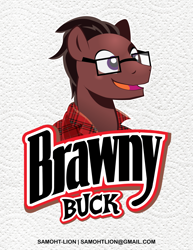 Size: 2550x3300 | Tagged: safe, alternate version, artist:samoht-lion, imported from derpibooru, oc, oc only, oc:brawny buck, earth pony, pony, bust, clothes, earth pony oc, glasses, male, open mouth, smiling, solo, stallion