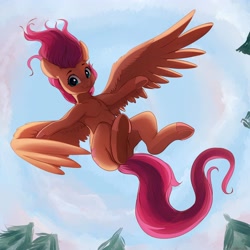 Size: 4000x4000 | Tagged: safe, artist:miokomata, imported from derpibooru, fluttershy, pegasus, semi-anthro, female, flying, freckles, looking at you, mare, not scootaloo, sexy, solo, underhoof