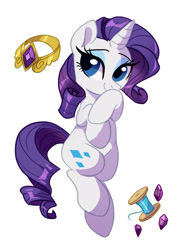 Size: 590x826 | Tagged: safe, artist:colorfulcolor233, artist:oofycolorful, imported from derpibooru, part of a set, rarity, pony, unicorn, cute, element of generosity, female, gem, looking at you, mare, raribetes, simple background, solo, thread spool, white background