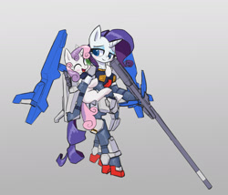 Size: 2000x1709 | Tagged: safe, artist:satv12, imported from derpibooru, rarity, sweetie belle, pony, semi-anthro, unicorn, female, filly, g-defenser, gundam, gundam mk-ii, mare, mobile suit gundam, super gundam, zeta gundam