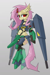 Size: 1467x2190 | Tagged: safe, artist:satv12, imported from derpibooru, fluttershy, bat pony, pegasus, semi-anthro, bat ponified, female, flutterbat, gaplant, gundam, mare, orx-005 gaplant, race swap, solo, zeta gundam