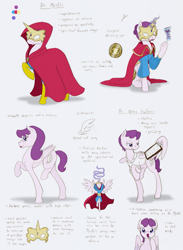 Size: 1083x1482 | Tagged: safe, artist:ravenpuff, imported from derpibooru, oc, oc:dr. mystic, oc:wing feathers, pegasus, pony, clipboard, cloak, clothes, crossdressing, gelding, lipstick, mask, power ponies oc, reference sheet, solo, stallion, traditional art, wing hands, wings