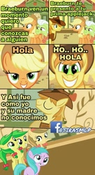 Size: 504x924 | Tagged: safe, imported from derpibooru, apple fritter, apple strudely, applejack, aura (character), braeburn, granny smith, apple family member, applecest, aura (g4), braejack, comic, conjoined, conjoined twins, cousin incest, female, how i met your mother, implied cousin incest, inbred, incest, male, offspring, parents:braejack, product of incest, shipping, spanish, straight, translated in the comments