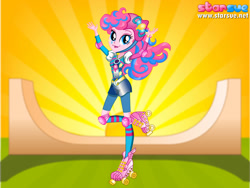 Size: 800x600 | Tagged: safe, artist:user15432, imported from derpibooru, pinkie pie, human, equestria girls, friendship games, bracelet, clothes, dressup game, elbow pads, helmet, jewelry, knee pads, necklace, ponied up, roller derby, roller skates, rollerblades, skates, socks, solo, sporty style, starsue, stockings, thigh highs