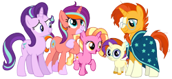 Size: 1280x595 | Tagged: safe, artist:mlptmntdisneykauane, imported from derpibooru, luster dawn, starlight glimmer, sunburst, oc, oc:morning star, oc:starshine mighty, pony, unicorn, colt, family, female, filly, filly luster dawn, luster dawn is starlight's and sunburst's daughter, male, mare, offspring, parent:starlight glimmer, parent:sunburst, parents:starburst, shipping, simple background, stallion, starburst, straight, transparent background, young, younger