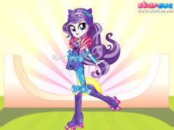 Size: 800x600 | Tagged: safe, artist:user15432, imported from derpibooru, rarity, human, equestria girls, friendship games, clothes, dressup game, elbow pads, helmet, jewelry, knee pads, leggings, necklace, ponied up, roller derby, roller skates, rollerblades, solo, sporty style, starsue