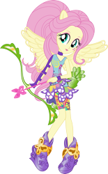 Size: 703x1137 | Tagged: safe, artist:sugar-loop, imported from derpibooru, fluttershy, equestria girls, friendship games, archery, arrow, bow (weapon), bow and arrow, box art, clothes, female, looking at you, ponied up, simple background, solo, sporty style, transparent background, vector, weapon, wings