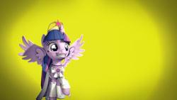 Size: 3840x2160 | Tagged: safe, artist:syndar, imported from derpibooru, twilight sparkle, alicorn, 3d, big crown thingy, clothes, coronation dress, dress, element of magic, jewelry, regalia, source filmmaker, twilight sparkle (alicorn)