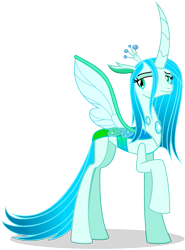 Size: 769x1039 | Tagged: safe, artist:mlptmntdisneykauane, imported from derpibooru, queen chrysalis, changedling, changeling, changeling queen, a better ending for chrysalis, aside glance, female, portuguese, purified chrysalis, raised hoof, sideways glance, simple background, solo, transparent background