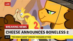 Size: 1280x720 | Tagged: safe, edit, edited screencap, imported from derpibooru, screencap, boneless, boneless 2, cheese sandwich, pony, pinkie pride, break your own news, breaking news, clothes, cowboy hat, despacito 2, hat, poncho