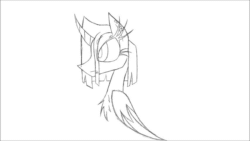 Size: 854x480 | Tagged: safe, artist:didun850, imported from derpibooru, oc, oc only, oc:hikari, alicorn, pony, alicorn oc, animated, female, gif, hair over one eye, horn, lineart, looking back, mare, monochrome, simple background, solo, white background