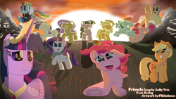 Size: 3840x2160 | Tagged: safe, artist:fskindness, imported from derpibooru, applejack, fluttershy, pinkie pie, rainbow dash, rarity, twilight sparkle, twilight sparkle (alicorn), alicorn, earth pony, pegasus, pony, unicorn, the last problem, end of ponies, inspired, inspired by another artist, mane six, older, older applejack, older fluttershy, older mane six, older pinkie pie, older rainbow dash, older rarity, older twilight, princess twilight 2.0, silhouette