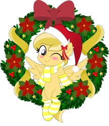 Size: 5000x5786 | Tagged: safe, artist:jhayarr23, imported from derpibooru, part of a set, oc, oc only, oc:amber streak, pegasus, pony, blushing, christmas, clothes, hat, holiday, jhayarr23's holiday ych, movie accurate, one eye closed, santa hat, scarf, simple background, socks, solo, striped socks, transparent background, wink, wreath, ych result