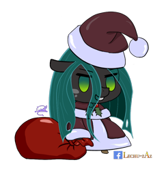 Size: 800x834 | Tagged: safe, artist:lechu-zaz, imported from derpibooru, queen chrysalis, changeling, changeling queen, christmas, christmas changeling, clothes, costume, fate/grand order, female, hat, holiday, holly, padoru, png, santa costume, santa hat