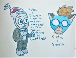 Size: 1028x777 | Tagged: safe, artist:dex stewart, imported from derpibooru, soarin', gorilla, human, rainbow dash presents, adora, catra, cupcake, food, lord zedd, power rangers, she-ra, she-ra and the princesses of power, traditional art