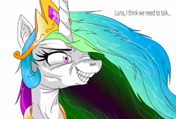 Size: 3146x2131 | Tagged: safe, imported from derpibooru, princess celestia, alicorn, pony, sparkle's seven, creepy, female, grin, smiling, solo