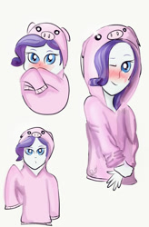 Size: 617x940 | Tagged: safe, artist:samyvillaly, imported from derpibooru, rarity, pig, equestria girls, blushing, clothes, cute, female, hoodie, simple background, solo, white background