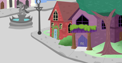 Size: 8727x4535 | Tagged: safe, imported from derpibooru, background, fountain, houses, no pony, scenery, test, town, tree