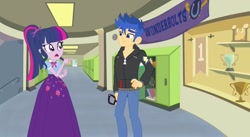 Size: 1024x562 | Tagged: safe, artist:starman1999, imported from derpibooru, flash sentry, sci-twi, twilight sparkle, equestria girls, clothes, long skirt, skirt