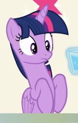 Size: 472x740 | Tagged: safe, imported from derpibooru, screencap, twilight sparkle, alicorn, pony, the beginning of the end, cropped, female, glass of water, sitting, sitting up, solo, twilight sparkle (alicorn)