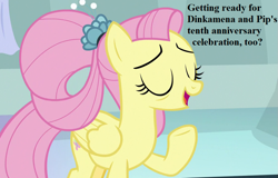 Size: 999x639 | Tagged: safe, edit, edited screencap, imported from derpibooru, screencap, fluttershy, pony, the last problem, bronybait, cropped, cute, female, implied dinky, implied dinkysqueak, implied pipsqueak, implied shipping, implied straight, older, older fluttershy, shyabetes, solo, speech