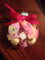 Size: 2448x3264 | Tagged: safe, artist:ilikepudding24, imported from derpibooru, big macintosh, fluttershy, christmas ornament, decoration, female, fluttermac, irl, male, one eye closed, ornament, photo, shipping, straight, traditional art, wink