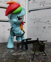 Size: 1664x2048 | Tagged: safe, artist:omegapony16, imported from derpibooru, rainbow dash, pegasus, pony, female, goggles, grin, gun, irl, mare, photo, rifle, smiling, solo, toy, weapon