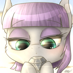 Size: 1280x1280 | Tagged: safe, artist:phoenixrk49, imported from derpibooru, maud pie, earth pony, pony, cheek fluff, diamond, digital art, female, holding hooves, hoof hold, jewelry, lidded eyes, looking at something, mare, solo