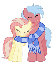 Size: 1024x1268 | Tagged: safe, artist:theapplebeauty, imported from derpibooru, oc, oc:firefly shy, oc:pure macintosh, base used, clothes, crack ship offspring, cute, eyes closed, female, male, mare, oc x oc, offspring, parent:big macintosh, parent:fire streak, parent:fluttershy, parent:trixie, parents:flutterstreak, parents:trixmac, scarf, shared clothing, shared scarf, shipping, simple background, stallion, transparent background
